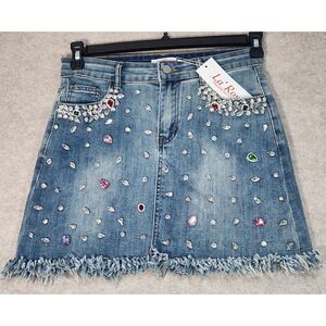 La Ros Women's Denim Skirt with Rhinestones Embellishments Size S Small